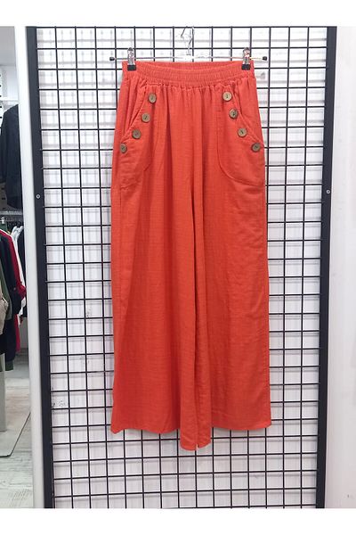 Butik Şans Wooden Button Detailed Pocketed Cotton Trousers