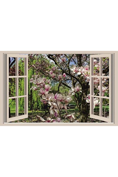ve Tablou Canvas, Magnolie inflorita la fereastra, 90 x 60 cm, Rama lemn, Mul...
