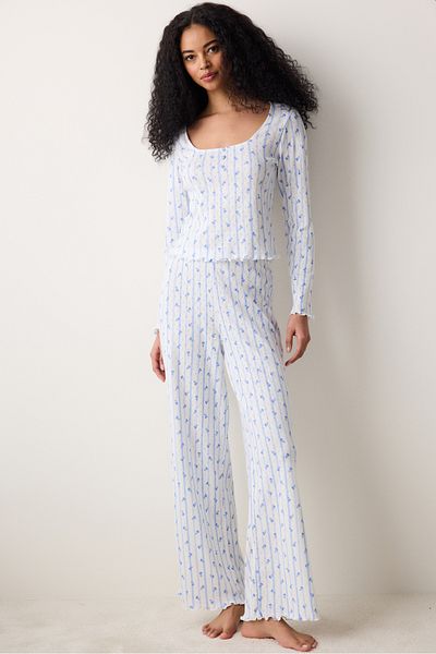 Penti Tricou Pointel imprimat cu trandafiri Top de pijama alb