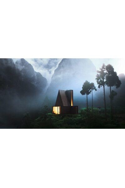 ve Tablou Canvas, Peisaj, Cabana ideala, apus padure, munte, 80 x 50 cm, Mult...