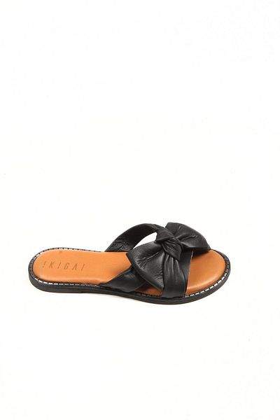Deriderim Black Genuine Leather Sole Brown Soft Genuine Leather Women's Summer Slippers