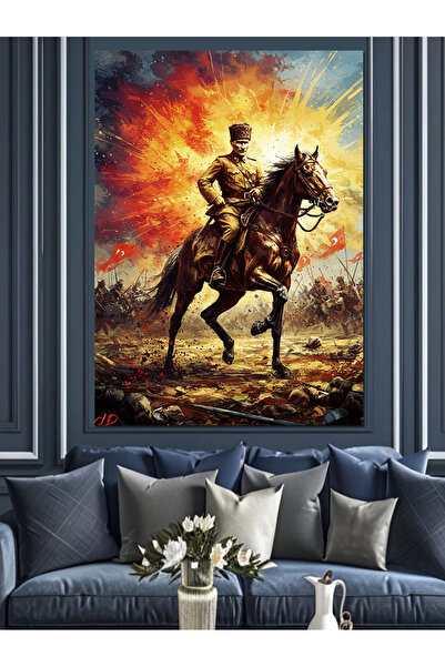 ekart Mustafa Kemal Atatürk Ve At Dekoratif Kanvas - Mdf Ahşap Tablo