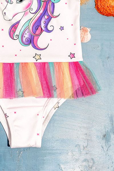 Beniizle Star Patterned Colorful Tulle Detailed Girl's Swimsuit