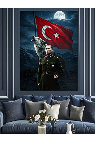 ekart Mustafa Kemal Atatürk Ve Kurt Dekoratif Kanvas - Mdf Ahşap Tablo