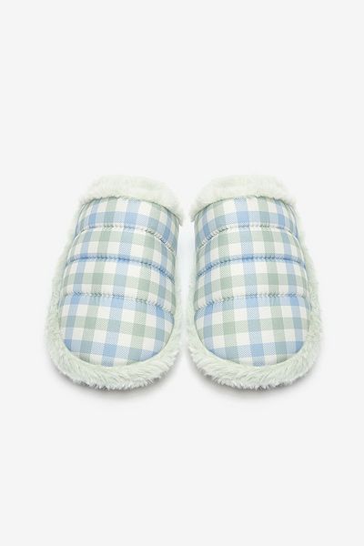 Penti Πράσινες παντόφλες Gingham ανοιχτό γκρι