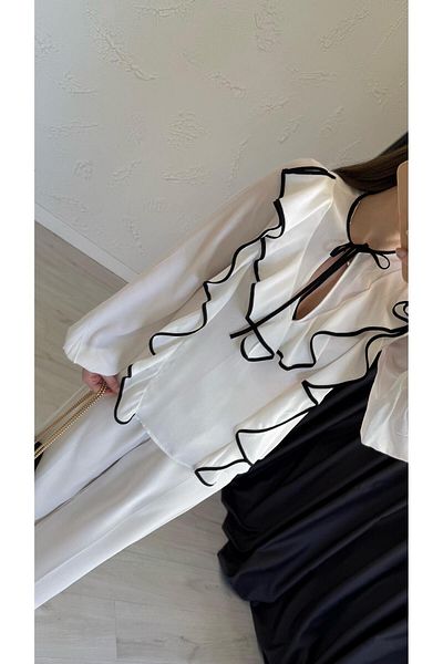 elif teke Gutyir Ruffled Front Blouse Ecru