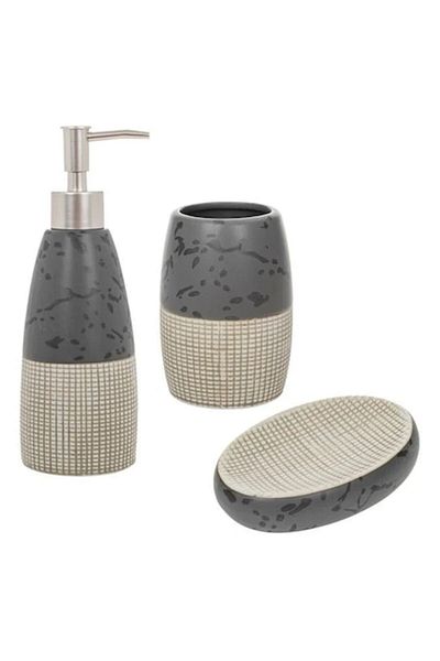 BREZIUM Bathroom Set Ceramic, 3 Pieces, Soap Dispenser, Soap Dish, Toothbrush Holder, BREZIUM