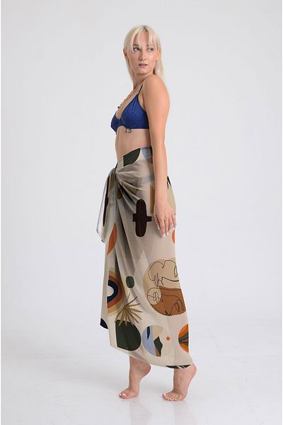 DESENİX Bohemian Abstract Pattern Pareo - 100X145 cm - Silky Chiffon & Luxury Satin Fabric Option - Beach Dress