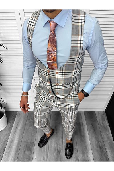 dehaine Men's suit, pants plus vest, gray, B4034
