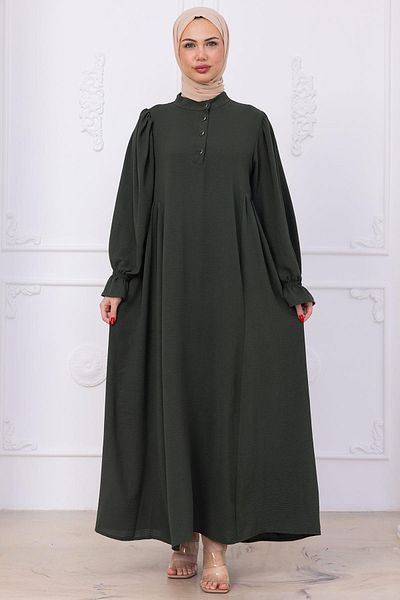 hafsamina Eva Hijab Dress with Elastic Sleeves Khaki Hm2758