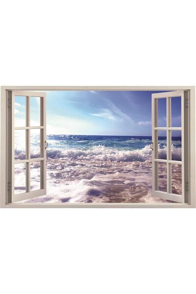 ve Tablou Canvas, Peisaj, Fereastra, Mare, Valuri inspumate, 80 x 50 cm, Rama...