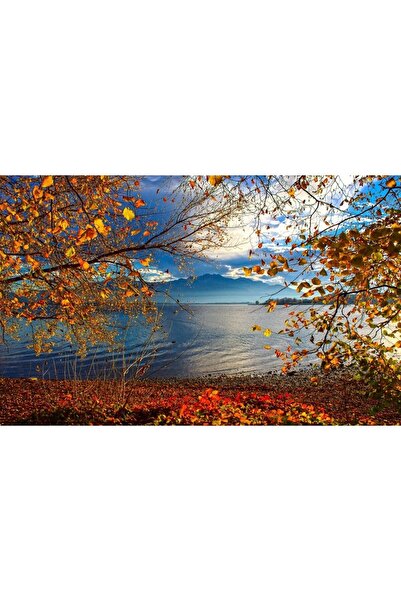 ve Tablou Canvas, Toamna, Lac, Nori, Auriu, 80 x 50 cm, Rama lemn, Multicolor