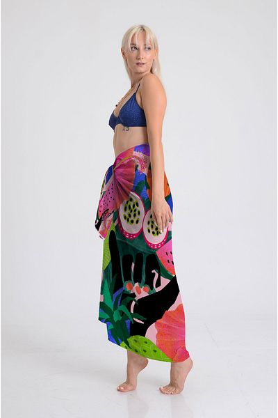 DESENİX Exotic Paradise Print Pareo - 100X145 cm - Silky Chiffon & Luxury Satin Fabric Option - Beach Dress