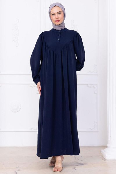 hafsamina Μπροστινό κουμπί Eva Hijab Φόρεμα Navy Blue HM2757