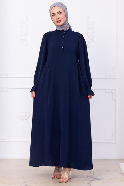 hafsamina Eva Hijab Φόρεμα με Λαστιχένια Μανίκια Navy Blue HM2758