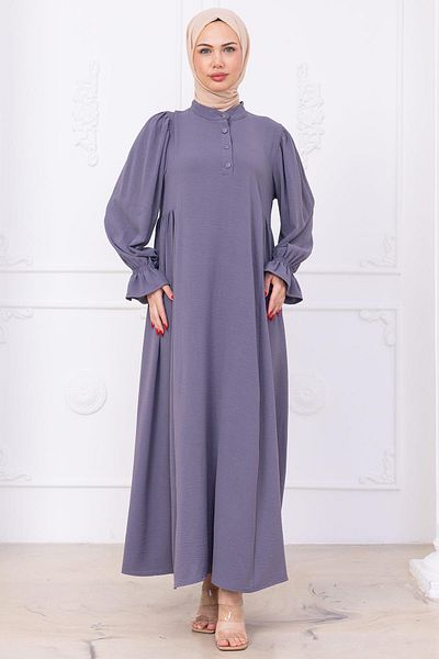 hafsamina Eva Hijab Dress with Elastic Sleeves Gray Hm2758