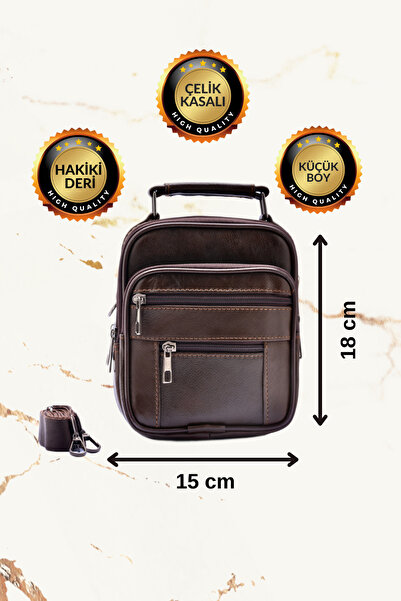 derius Boss Çelik Kasalı Küçük Boy Kahverengi Erkek El ve Omuz Çantası (Hakik...
