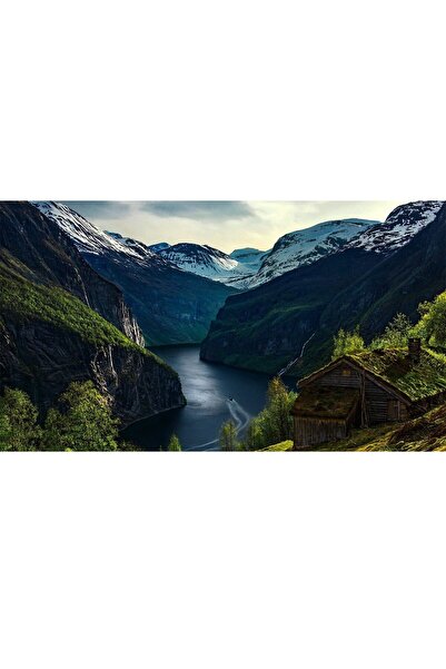 ve Tablou Canvas, Peisaj, cabana ideala 25, munte, lac, padure, 80 x 50 cm, M...