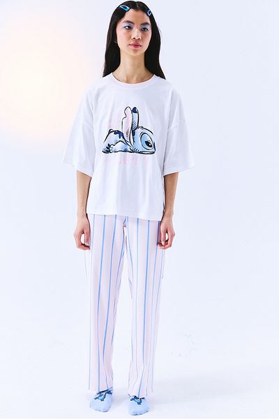 Penti Set pijama albă optică Stitch Happy Pants - Colecția Stitch