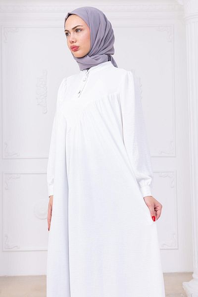 hafsamina Buttoned Front Eva Hijab Dress White Hm2757