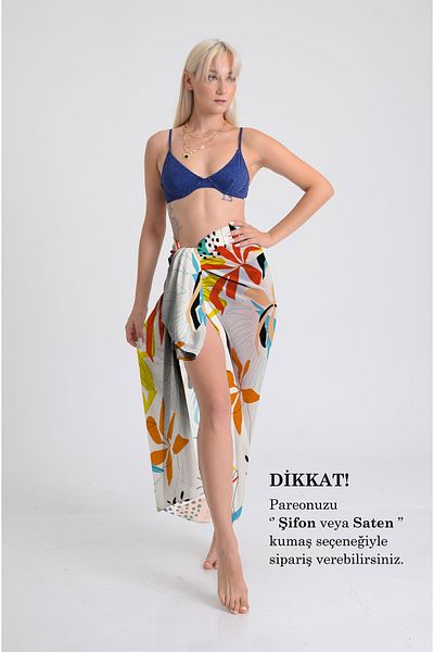 DESENİX Tropical Garden Pattern Pareo - 100X145 cm - Silky Chiffon & Luxury Satin Fabric Option - Beach Dress