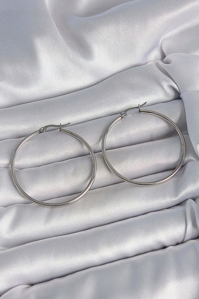 Clariss 316 Steel Silver Color 43 mm Ring Model Women's Earrings - Lisinya