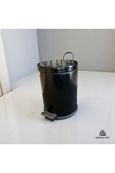 İSAOĞLU YAPI Black Trash Can and Toilet Bowl Brush Steel Material Stainless Set