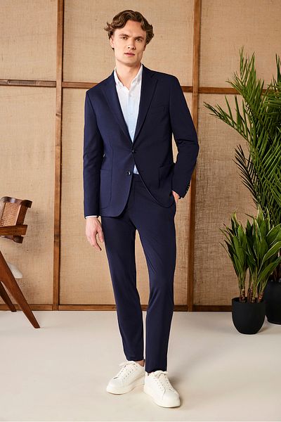 Sarar Interview Woven Modal Very Soft Fabric Slim Fit Sports Dark Blue Jacket