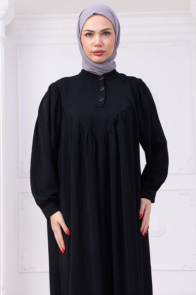 hafsamina Buttoned Front Eva Hijab Dress Black Hm2757