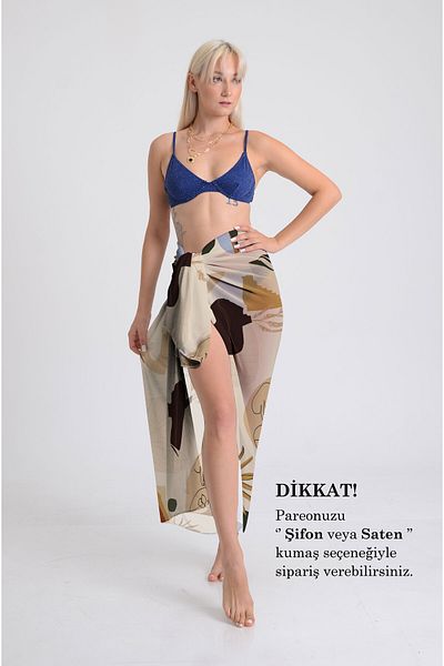 DESENİX Bohemian Abstract Pattern Pareo - 100X145 cm - Silky Chiffon & Luxury Satin Fabric Option - Beach Dress