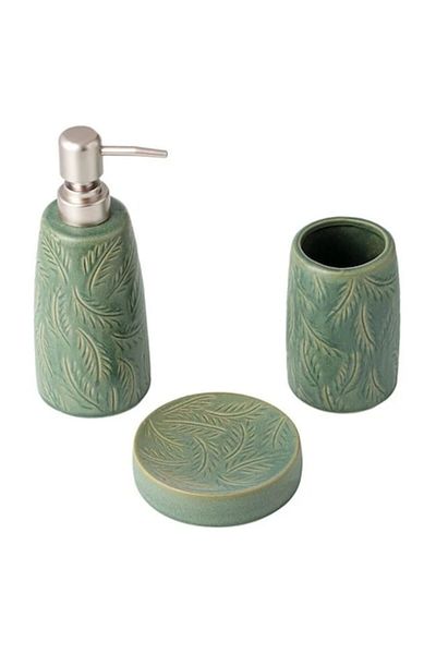 BREZIUM Ceramic Bathroom Set, 3 pieces, soap dispenser, soap dish, toothbrush holder, BREZIUM