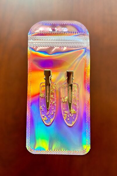 Metanoyaco 2'li iz bırakmayan klips toka (gold simli)