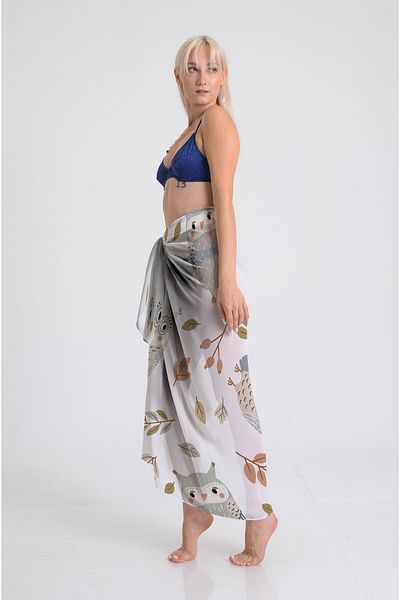 DESENİX Curious Owls Patterned Pareo - 100X145Cm- Silky Chiffon & Luxurious Satin Fabric Option- Beach Dress