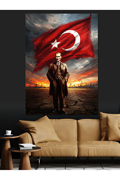 ekart Bayrağın Altında Zafer Mustafa Kemal Atatürk Dekoratif Kanvas - Mdf Ahş...