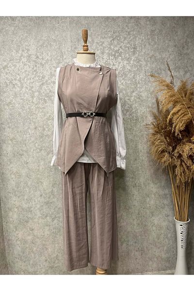 Rumella 25Y4292 Suit Vest Trousers Mink with Waist Belt