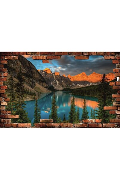 ve Tablou Canvas, Zid de caramida, Lac de munte, Peisaj, 80 x 50 cm, Rama lem...