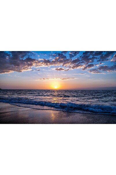 ve Tablou Canvas, Apus de soare, Ocean, Plaja, Valuri, 80 x 50 cm, Rama lemn,...