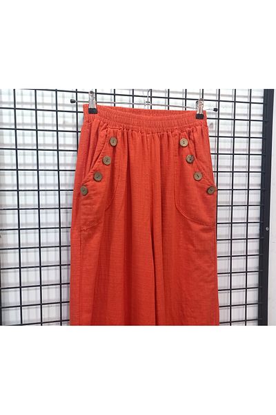Butik Şans Wooden Button Detailed Pocketed Cotton Trousers