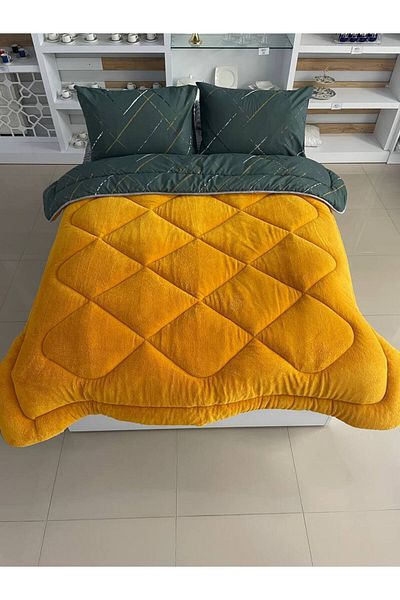 Sudemhome Double Double Sided Luxury Welsoft Quilt Soft Fleece Quilt and Pillow Case Reflection Mustard