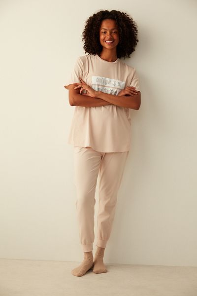 Penti Light Pink Text Detailed Maternity T-Shirt Pajama Top