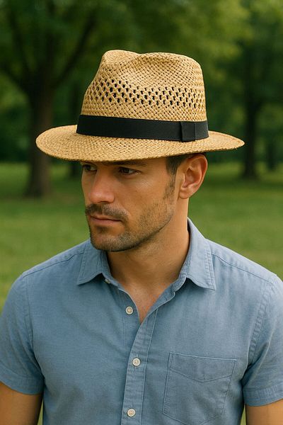 LAGRANZE Straw Hand Knitted Men's Cowboy Hat