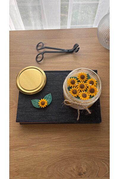 Jasmine Candle El Yapımı Ayçiçek Desenli %100 Doğal Vegan Soya Wax Mum