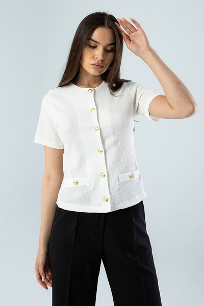 Space Fashion White Pocket Detailed Jacket Look Wrapped Cardigan