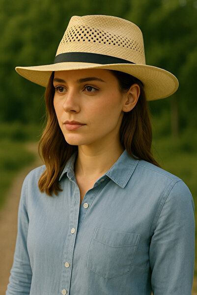 LAGRANZE Slamnati ručno pleteni ženski kaubojski šešir