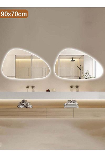 Taimi Set of 2 Irregular Mirrors Touch LED Backlight 3 Light Colors for Bathroom and Bedroom 90x70cm