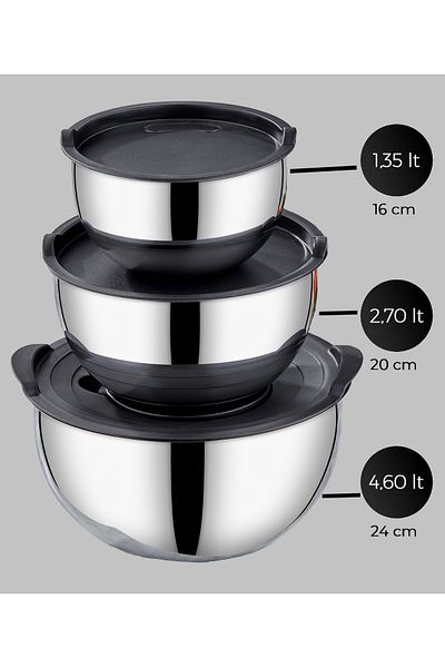 Steel & More 9 Piece Steel Multi-Purpose Grater Storage and Mixing Bowl Set