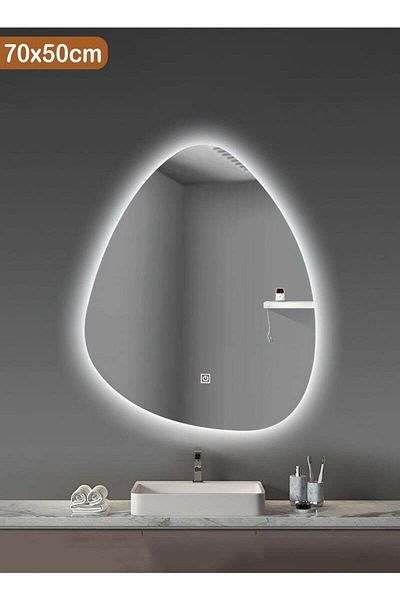 Taimi Irregular Touch Control Wall Mirror with 3 Colors LED Backlit for Bathroom and Bedroom 70x50cm