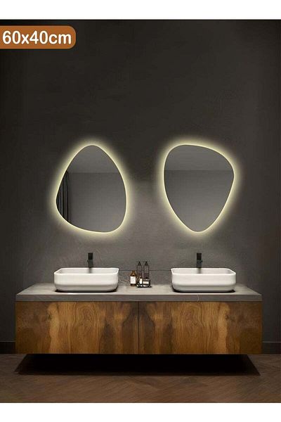 Taimi Set of 2 Irregular Mirrors Touch LED Backlight 3 Light Colors for Bathroom and Bedroom 60x40cm