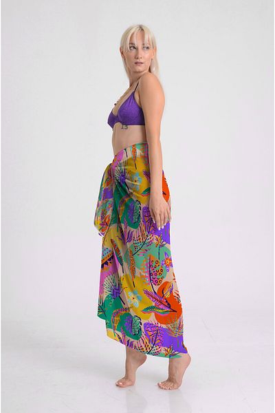 DESENİX Colorful Geometrics Patterned Pareo - 100X145 cm - Silky Chiffon & Luxury Satin Fabric Option - Beach