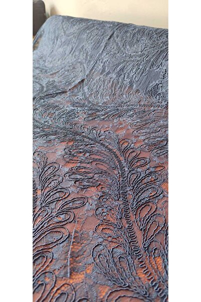 River Fabrics Güpür Kumaş Palmiye Desen Lacivert